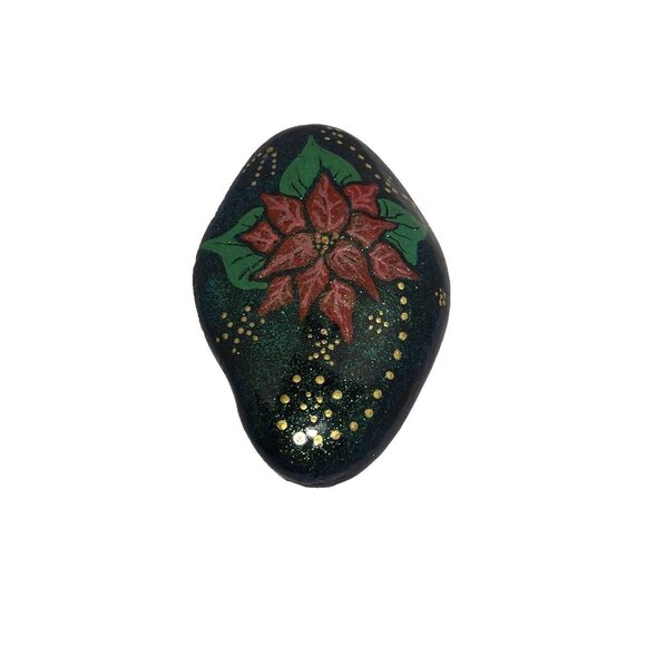 HAND PAINTED ROCK christmas flower POINSETTIA - Picture 1 of 4